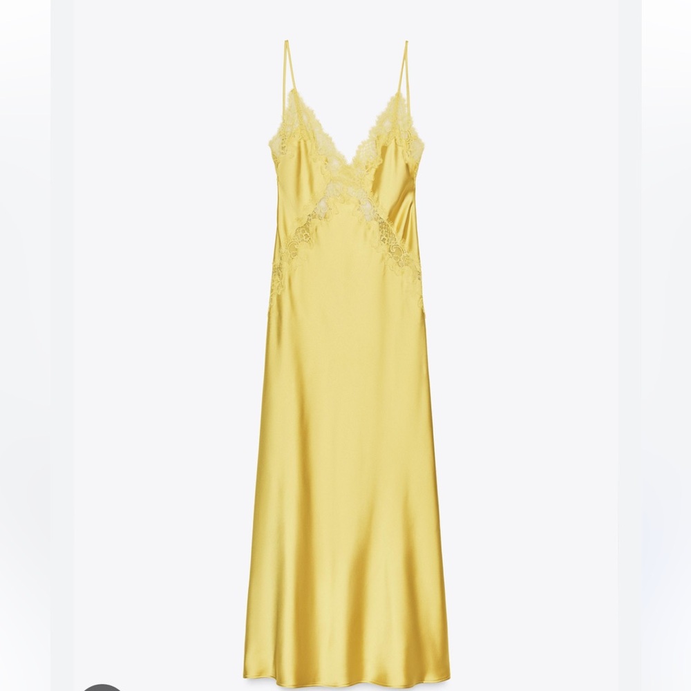 LAST CALL- dress to be donated
Zara Yellow Lace-Trim Satin Midi Dress NWOT - Picture 12 of 16